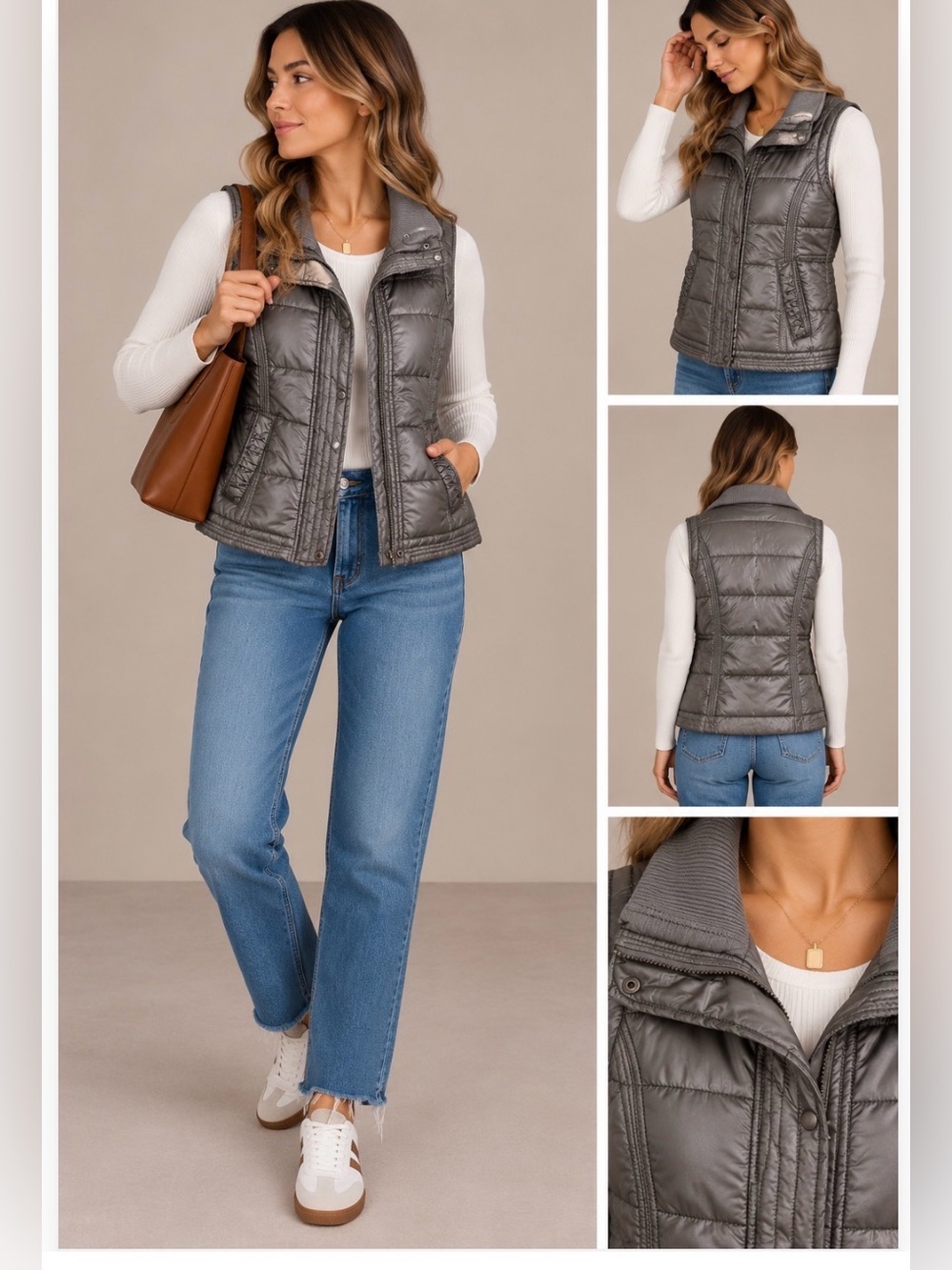Gray Quilted Vest - Size Medium
